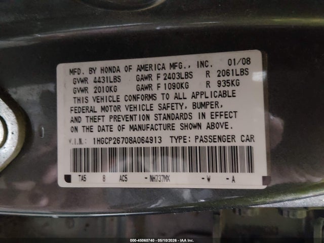 Продаж на аукціоні авто 2008 Honda Accord 2.4 Ex, vin: 1HGCP26708A064913, номер лоту: 45060740