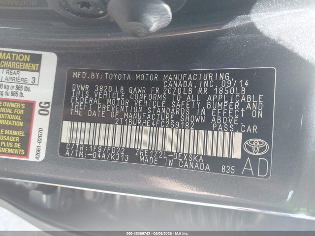 Aukcja sprzedaży 2015 Toyota Corolla S, vin: 2T1BURHE4FC269182, numer aukcji: 45060742