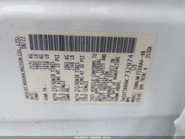 Aukcja sprzedaży 2022 Nissan Rogue Sv Intelligent Awd, vin: 5N1BT3BB6NC732974, numer aukcji: 45060747