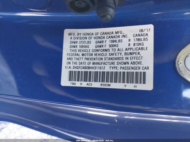 Продажа на аукционе авто 2017 Honda Civic Lx-p, vin: 2HGFC4B08HH311612, номер лота: 45060767