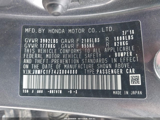 Honda Civic Ex-l 2018 JHMFC1F74JX004880 Image 9