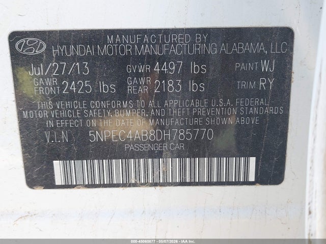Продаж на аукціоні авто 2013 Hyundai Sonata Se 2.0t, vin: 5NPEC4AB8DH785770, номер лоту: 45060877