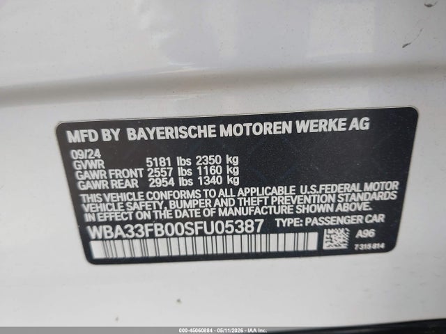 Aukcja sprzedaży 2025 Bmw 430i Gran Coupe Xdrive, vin: WBA33FB00SFU05387, numer aukcji: 45060884