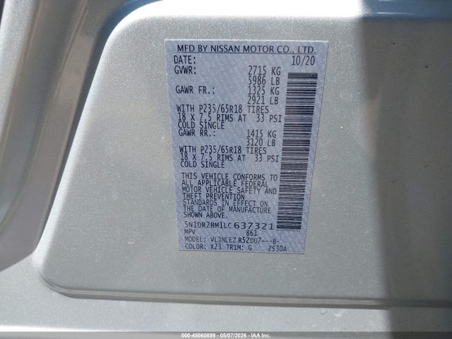 Nissan Pathfinder Sv 4wd 2020 5N1DR2BM1LC637321 Image 9