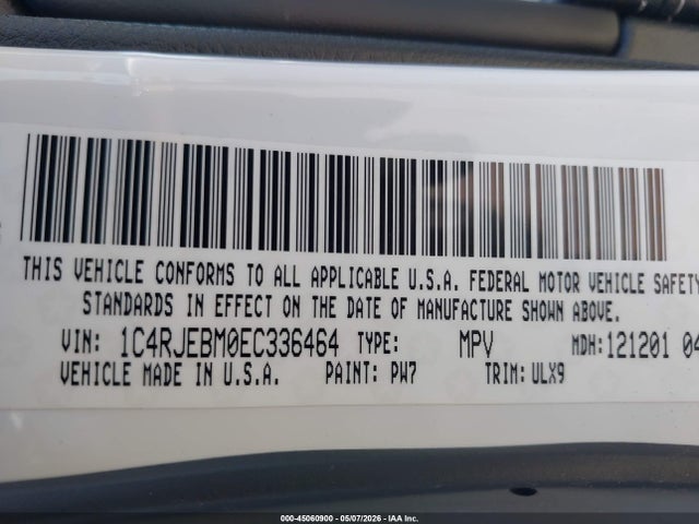 Aukcja sprzedaży 2014 Jeep Grand Cherokee Limited, vin: 1C4RJEBM0EC336464, numer aukcji: 45060900