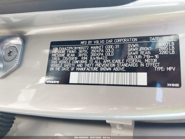 Aukcja sprzedaży 2017 Volvo Xc90 T6 Momentum, vin: YV4A22PK3H1169272, numer aukcji: 45060935