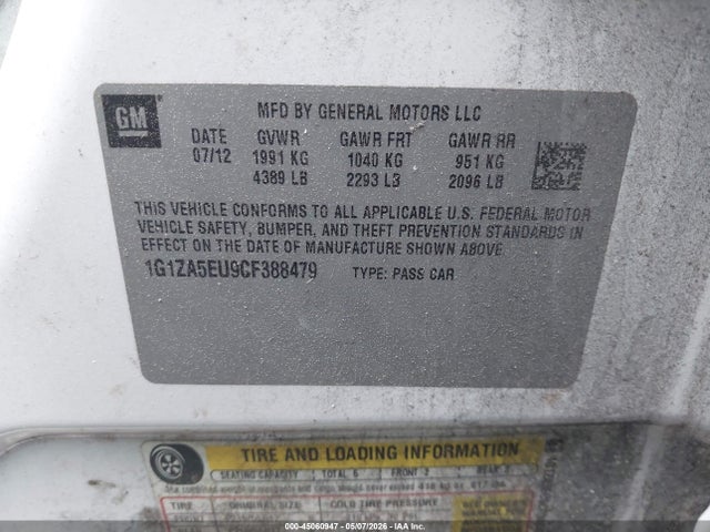 Продаж на аукціоні авто 2012 Chevrolet Malibu Ls, vin: 1G1ZA5EU9CF388479, номер лоту: 45060947
