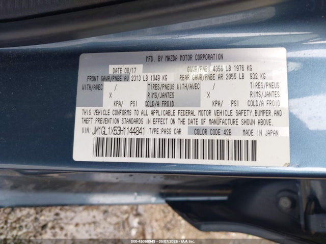 45060949 :رقم المزاد ، JM1GL1X53H1144841 vin ، 2017 Mazda Mazda6 Grand Touring مزاد بيع