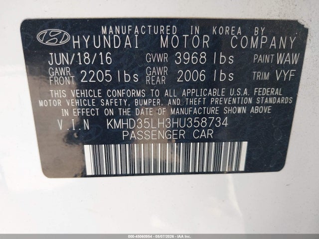 Aukcja sprzedaży 2017 Hyundai Elantra Gt, vin: KMHD35LH3HU358734, numer aukcji: 45060954