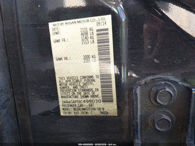 Aukcja sprzedaży 2014 Nissan Maxima 3.5 Sv, vin: 1N4AA5AP5EC499030, numer aukcji: 45060989
