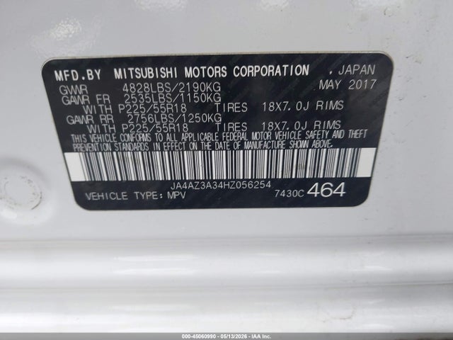 Aukcja sprzedaży 2017 Mitsubishi Outlander Sel, vin: JA4AZ3A34HZ056254, numer aukcji: 45060990