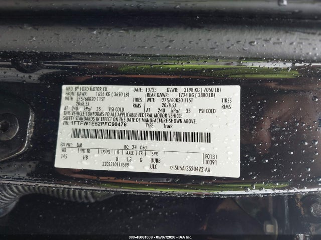 Продаж на аукціоні авто 2023 Ford F-150 Lariat, vin: 1FTFW1E52PFC90476, номер лоту: 45061008