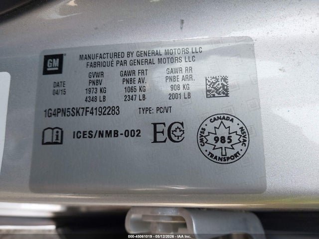 Aukcja sprzedaży 2015 Buick Verano 1sv, vin: 1G4PV5SK7F4192283, numer aukcji: 45061019