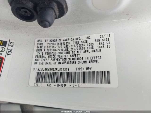 Honda CR-V LX 2015 5J6RM3H32FL011319 Image 9