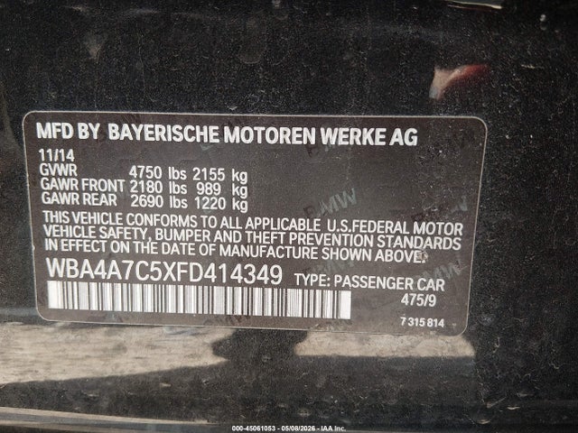 2015 Bmw 428 Gran Coupe Xdrive მანქანა იყიდება აუქციონზე, vin: WBA4A7C5XFD414349, აუქციონის ნომერი: 45061053