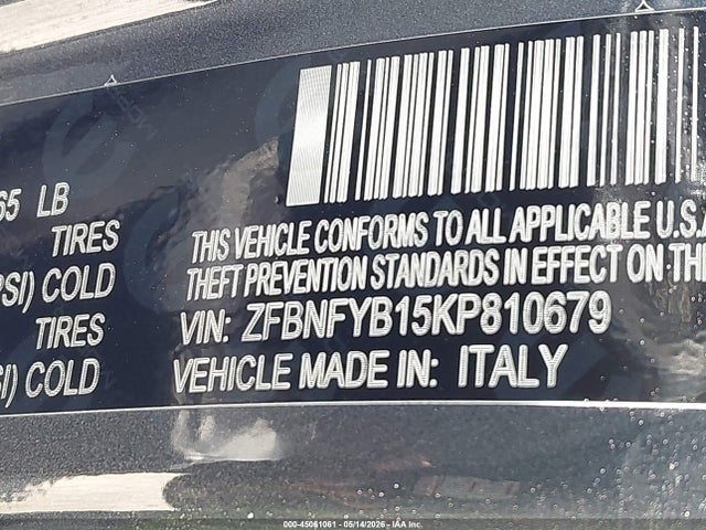 45061061 :رقم المزاد ، ZFBNFYB15KP810679 vin ، 2019 Fiat 500x Trekking Awd مزاد بيع