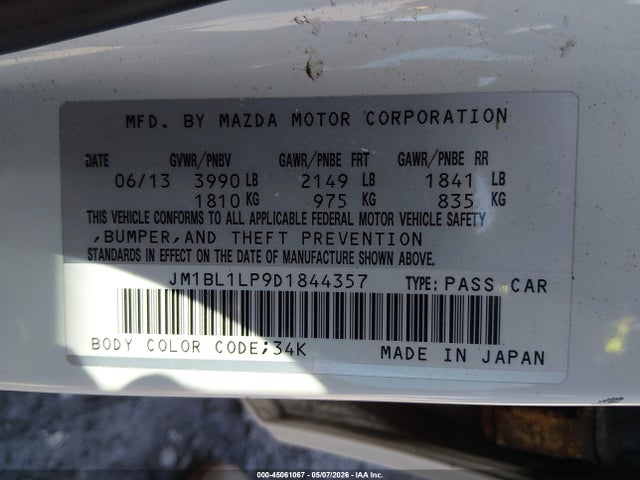 Продаж на аукціоні авто 2013 Mazda Mazda3 I Touring, vin: JM1BL1LP9D1844357, номер лоту: 45061067