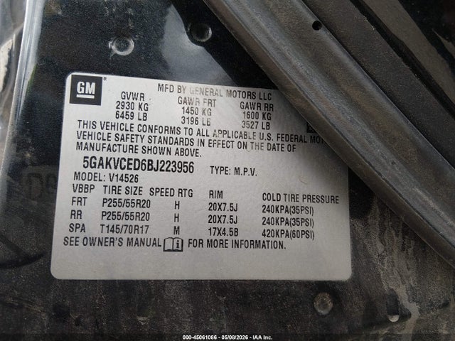 Aukcja sprzedaży 2011 Buick Enclave 2xl, vin: 5GAKVCED6BJ223956, numer aukcji: 45061086