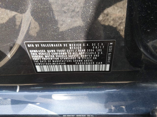 45061087 :رقم المزاد ، 3VW547AU0JM254548 vin ، 2018 Volkswagen Golf Gti 2.0t Autobahn/2.0t S/2.0t Se مزاد بيع