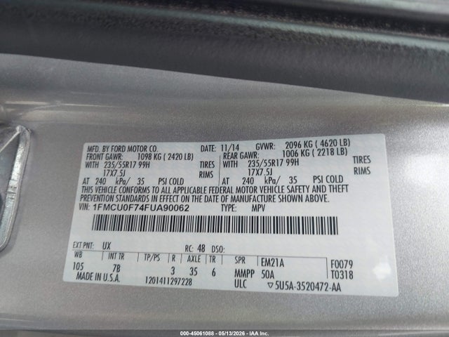 Продаж на аукціоні авто 2015 Ford Escape S, vin: 1FMCU0F74FUA90062, номер лоту: 45061088
