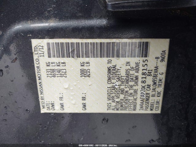 Aukcja sprzedaży 2013 Nissan Maxima 3.5 S, vin: 1N4AA5AP2DC818155, numer aukcji: 45061092