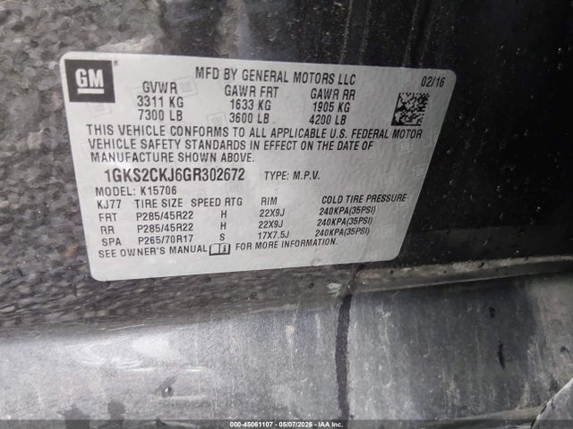 Продажа на аукционе авто 2016 Gmc Yukon Denali, vin: 1GKS2CKJ6GR302672, номер лота: 45061107