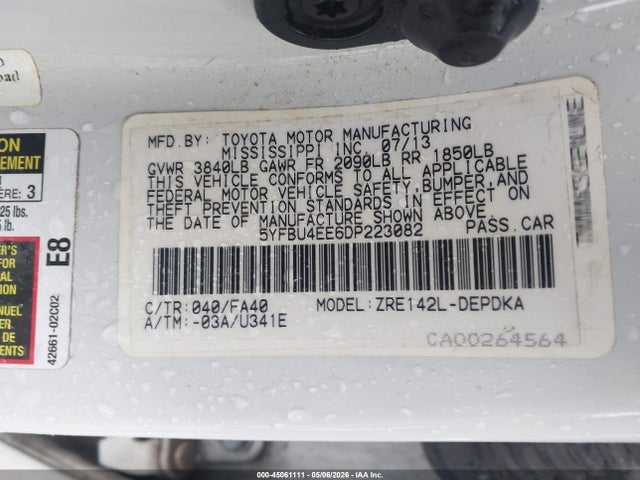 Aukcja sprzedaży 2013 Toyota Corolla L, vin: 5YFBU4EE6DP223082, numer aukcji: 45061111