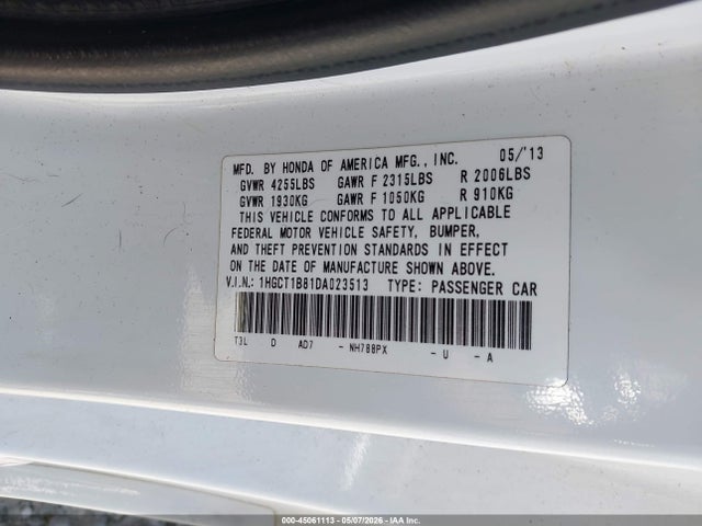Продажа на аукционе авто 2013 Honda Accord Ex-l, vin: 1HGCT1B81DA023513, номер лота: 45061113