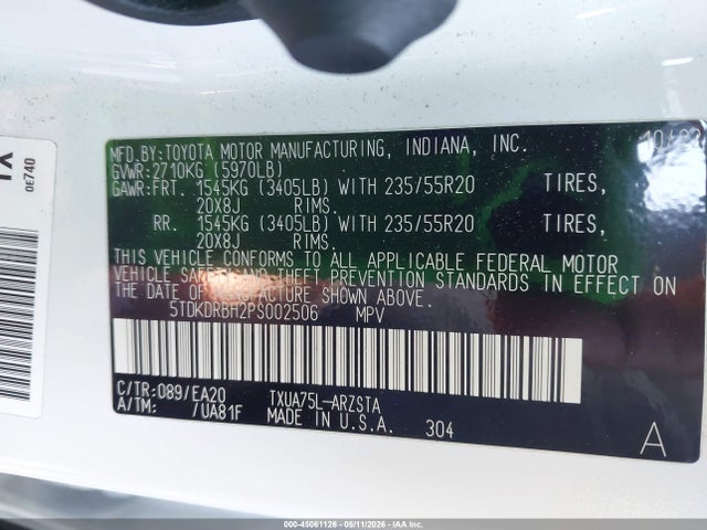 Aukcja sprzedaży 2023 Toyota Highlander Xse, vin: 5TDKDRBH2PS002506, numer aukcji: 45061126