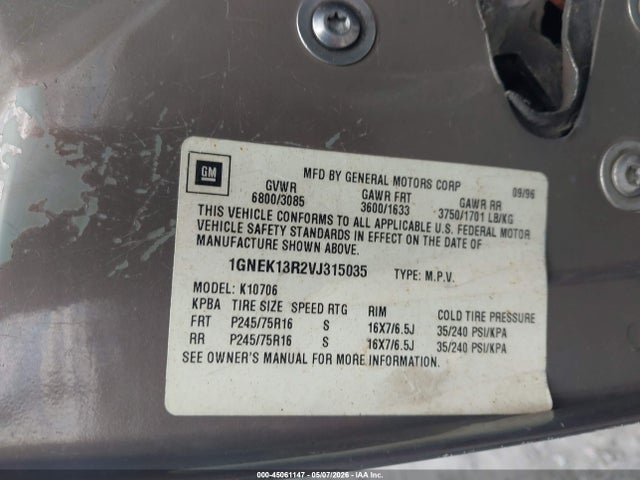 Продажа на аукционе авто 1997 Chevrolet Tahoe Ls, vin: 1GNEK13R2VJ315035, номер лота: 45061147
