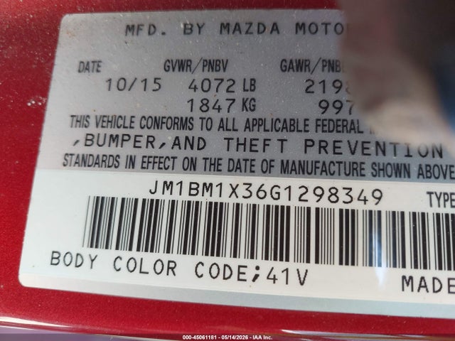 Aukcja sprzedaży 2016 Mazda Mazda3 S Grand Touring, vin: JM1BM1X36G1298349, numer aukcji: 45061181