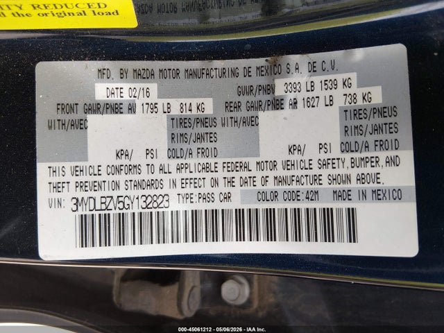 Aukcja sprzedaży 2016 Scion Ia, vin: 3MYDLBZV5GY132823, numer aukcji: 45061212