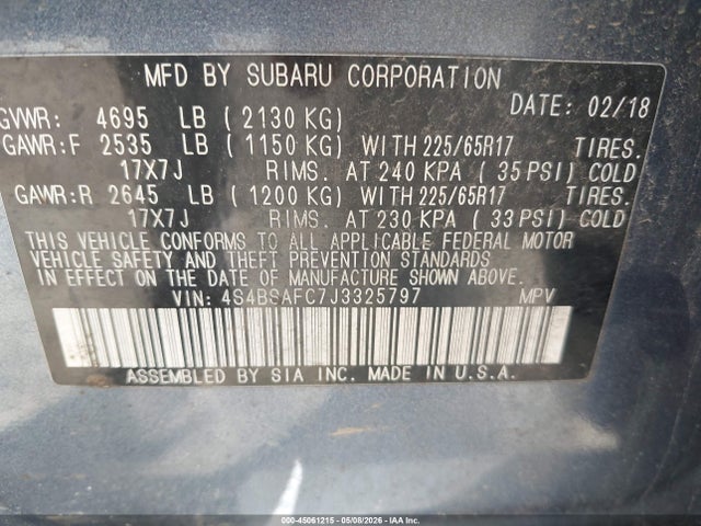 4S4BSAFC7J3325797 Subaru Outback 2.5i Premium