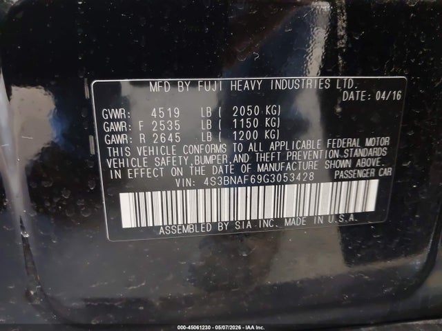 45061230 :رقم المزاد ، 4S3BNAF69G3053428 vin ، 2016 Subaru Legacy 2.5i Premium مزاد بيع
