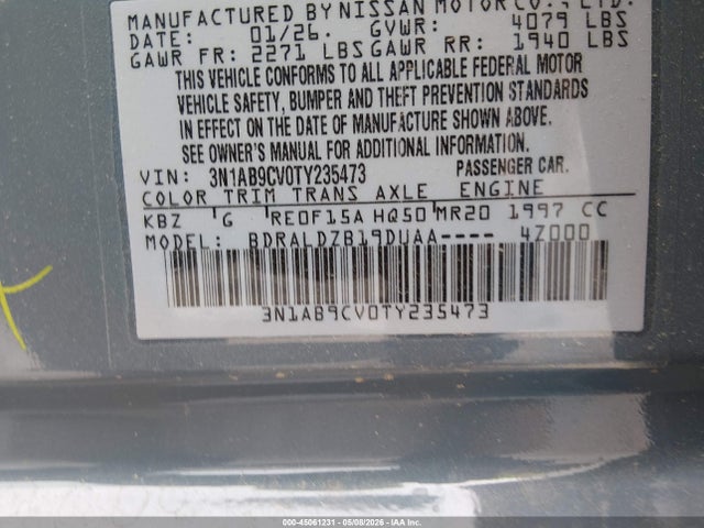 45061231 :رقم المزاد ، 3N1AB9CV0TY235473 vin ، 2026 Nissan Sentra Sv مزاد بيع