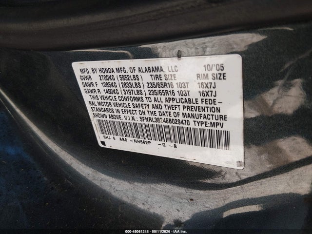 Продаж на аукціоні авто 2006 Honda Odyssey Lx, vin: 5FNRL38246B029470, номер лоту: 45061248