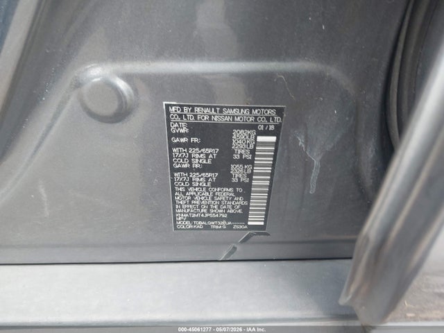45061277 :رقم المزاد ، KNMAT2MT4JP554792 vin ، 2018 Nissan Rogue Sv مزاد بيع