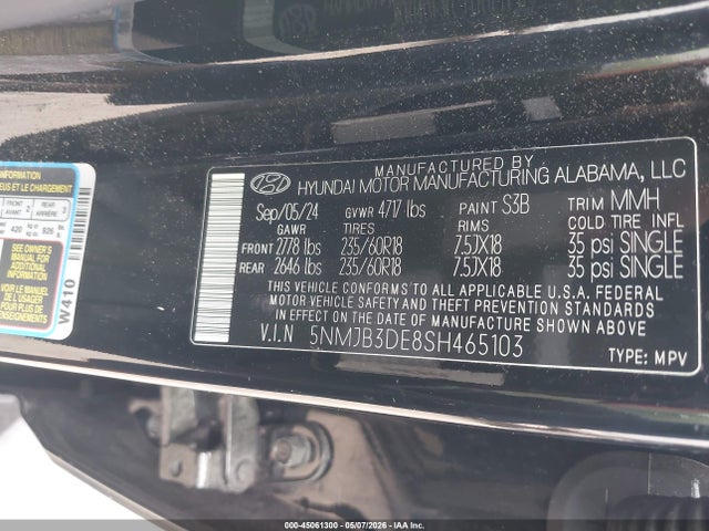 Aukcja sprzedaży 2025 Hyundai Tucson Sel, vin: 5NMJB3DE8SH465103, numer aukcji: 45061300