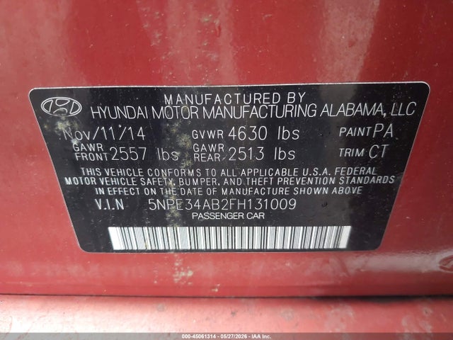 Продаж на аукціоні авто 2015 Hyundai Sonata Limited 2.0t, vin: 5NPE34AB2FH131009, номер лоту: 45061314