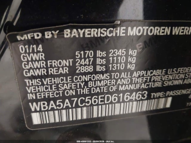 2014 Bmw 528i Xdrive მანქანა იყიდება აუქციონზე, vin: WBA5A7C56ED616463, აუქციონის ნომერი: 45061333