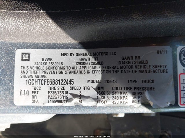 2011 Chevrolet Colorado 1lt მანქანა იყიდება აუქციონზე, vin: 1GCHTCFE6B8122445, აუქციონის ნომერი: 45061344