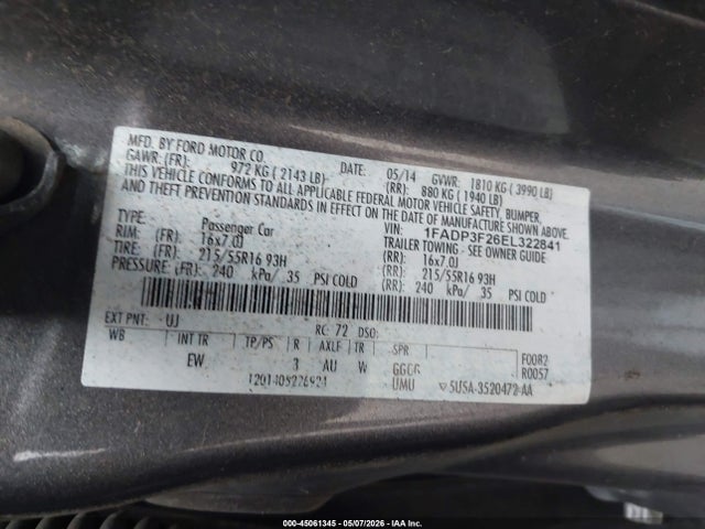 Продаж на аукціоні авто 2014 Ford Focus Se, vin: 1FADP3F26EL322841, номер лоту: 45061345
