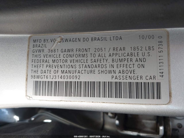Продаж на аукціоні авто 2001 Volkswagen Golf Gls, vin: 9BWGT61J314030092, номер лоту: 45061351