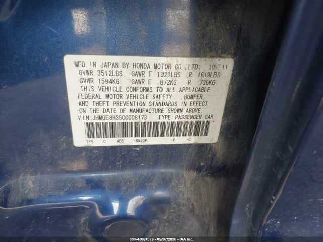 Aukcja sprzedaży 2012 Honda Fit, vin: JHMGE8H35CC008173, numer aukcji: 45061376