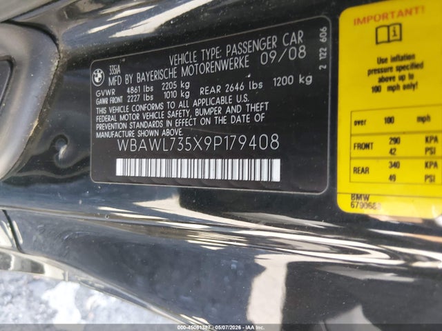 Aukcja sprzedaży 2009 Bmw 335i, vin: WBAWL735X9P179408, numer aukcji: 45061387