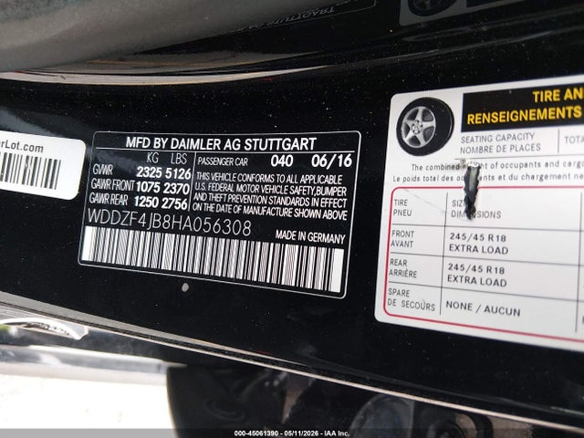 Aukcja sprzedaży 2017 Mercedes-benz E 300, vin: WDDZF4JB8HA056308, numer aukcji: 45061390