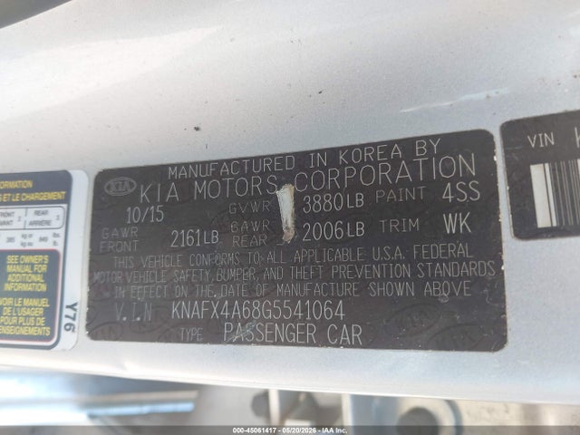Продаж на аукціоні авто 2016 Kia Forte Lx, vin: KNAFX4A68G5541064, номер лоту: 45061417