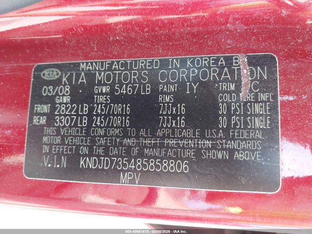 2008 Kia Sorento Lx მანქანა იყიდება აუქციონზე, vin: KNDJD735485858806, აუქციონის ნომერი: 45061418