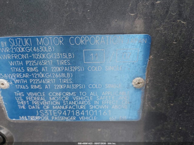 Aukcja sprzedaży 2008 Suzuki Grand Vitara Luxury, vin: JS3TE947184101161, numer aukcji: 45061423