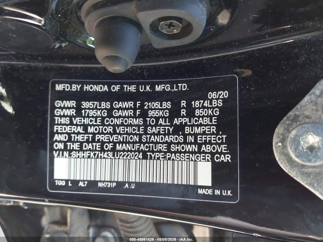 Продаж на аукціоні авто 2020 Honda Civic Sport, vin: SHHFK7H43LU222024, номер лоту: 45061426